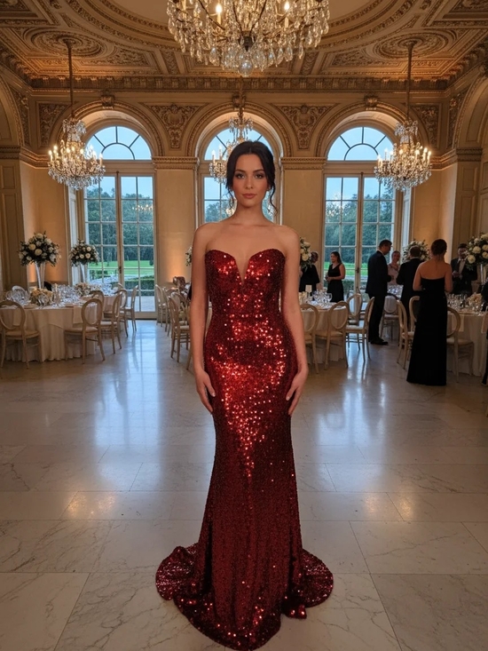Fashion Nova Dresses & Skirts - Fashion Nova Nova Luxe Strapless Red Sequin Evening Gown